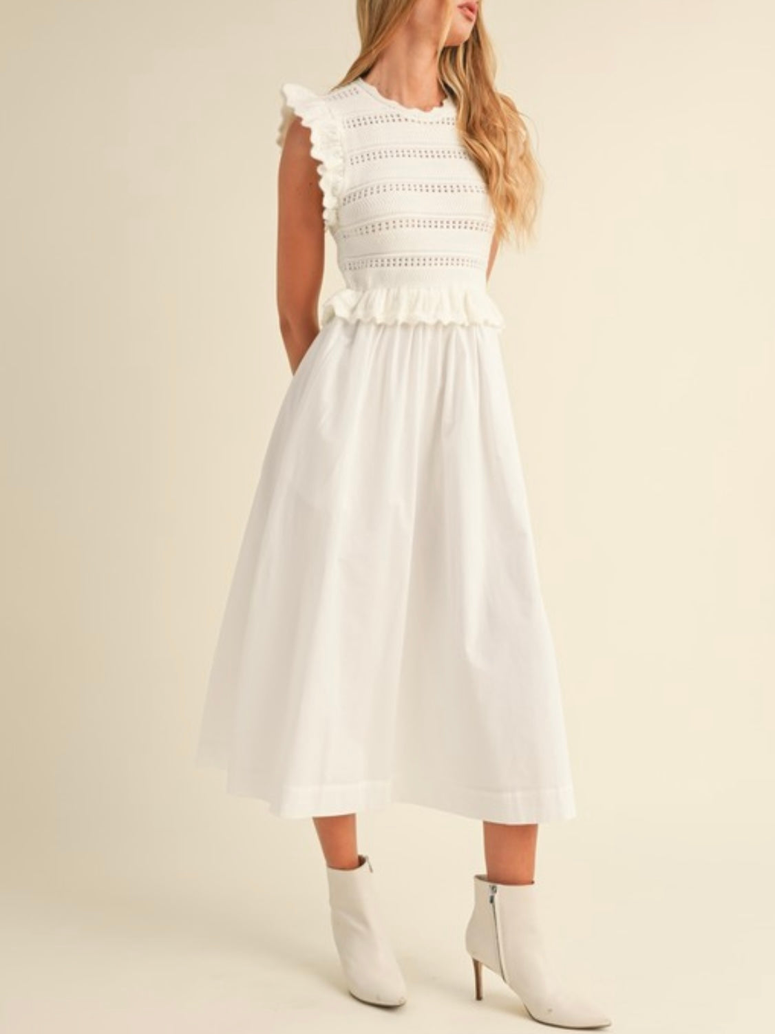 White set of 2 top and midi skirt