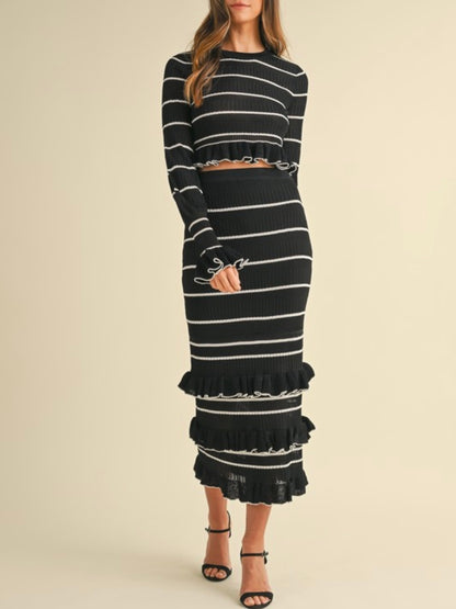 Black striped set of 2 top and tube skirt