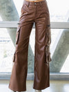 Dark brown faux leather cargo pants