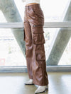 Dark brown faux leather cargo pants