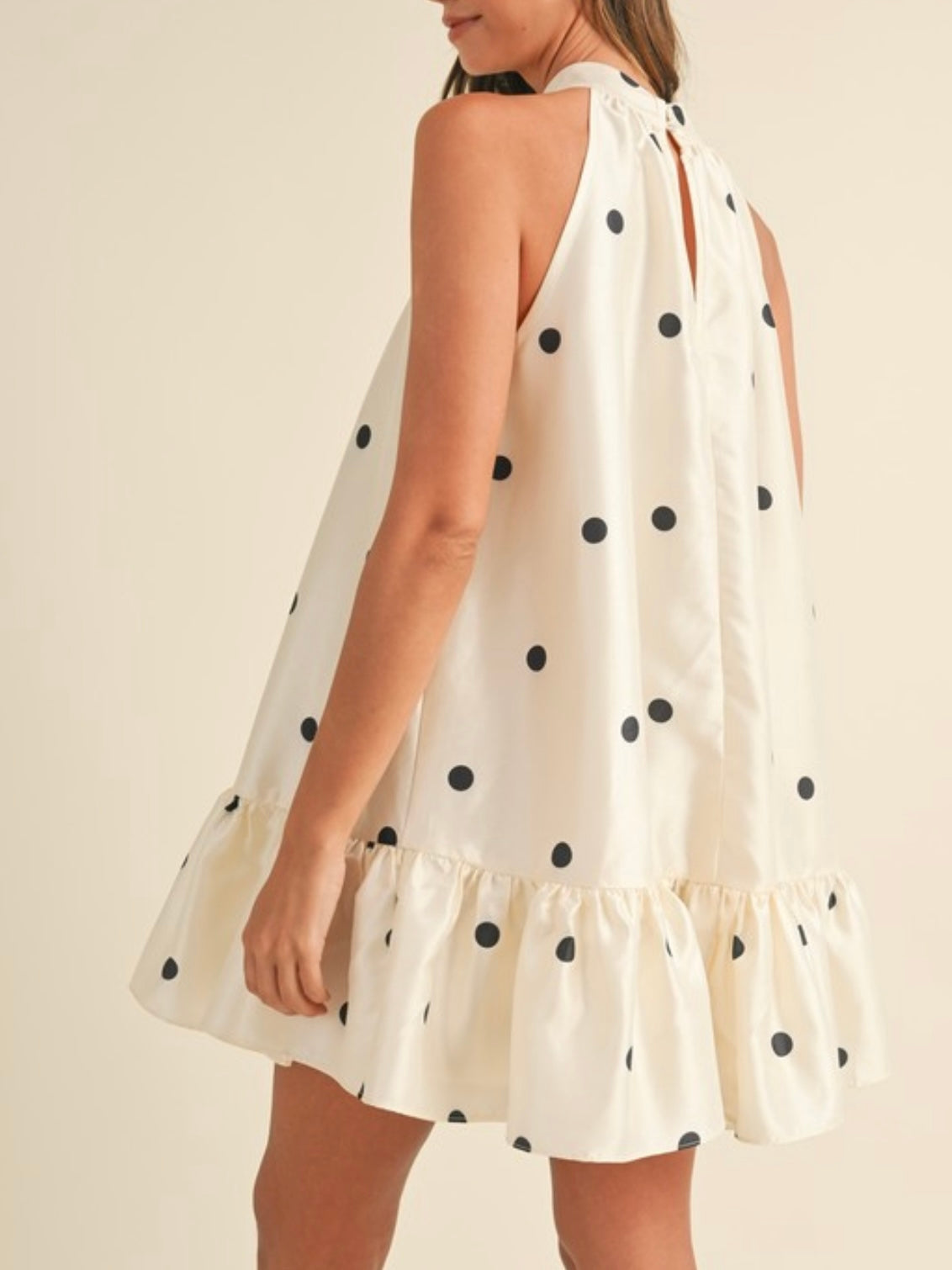 Off white and black dots layered a-line short dress