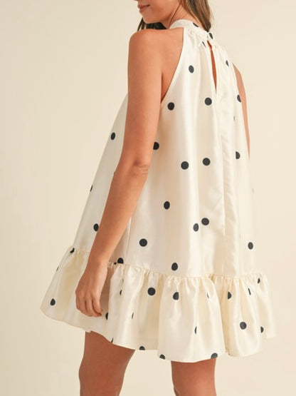 Off white and black dots layered a-line short dress