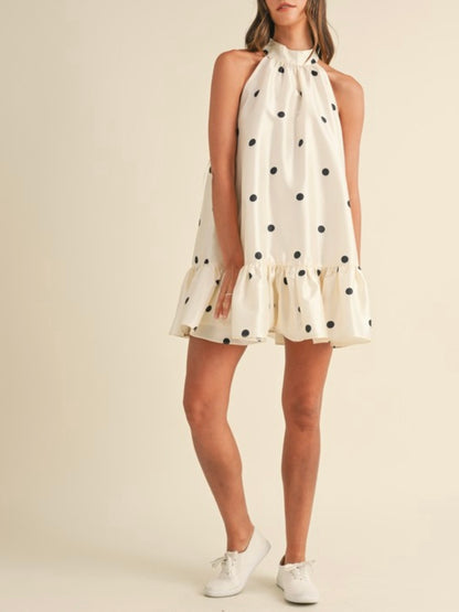 Off white and black dots layered a-line short dress