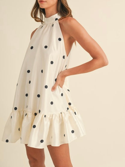 Off white and black dots layered a-line short dress