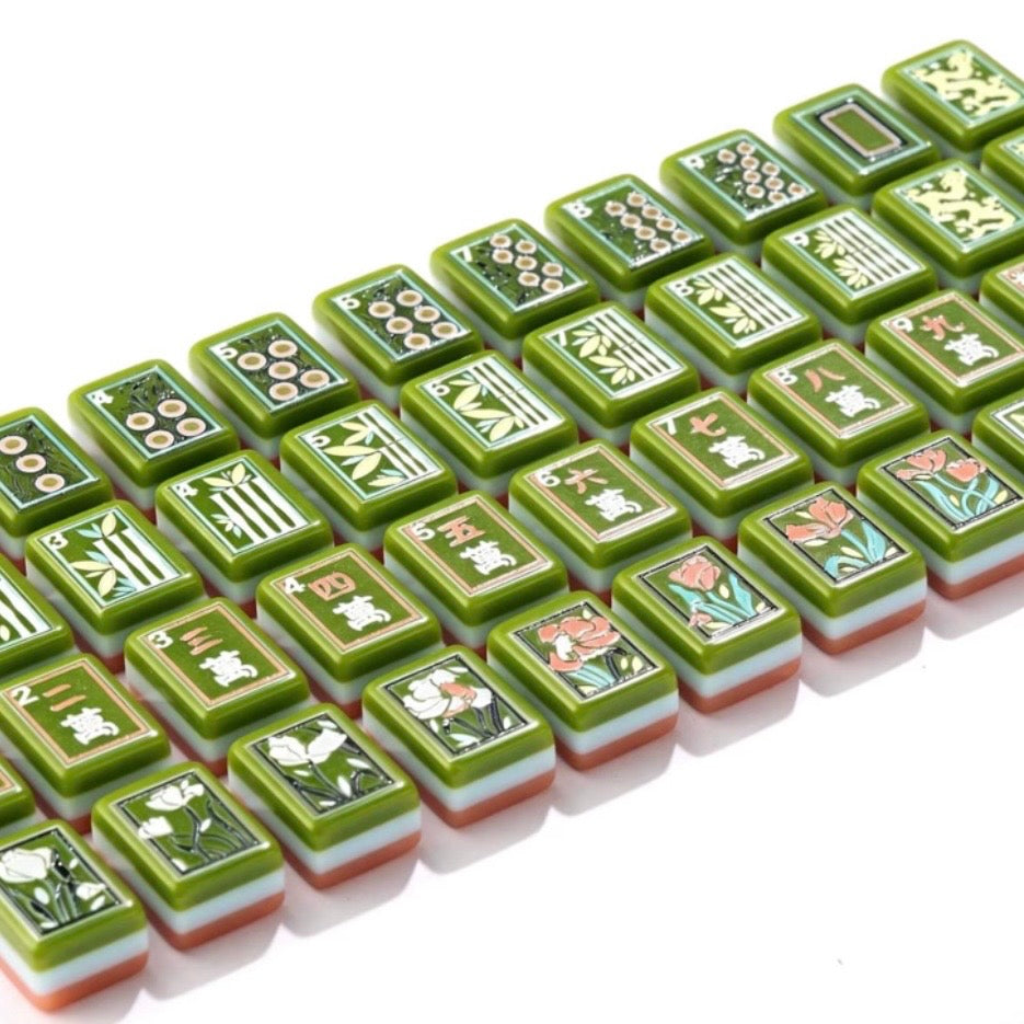 Green and orange Mahjong tiles set