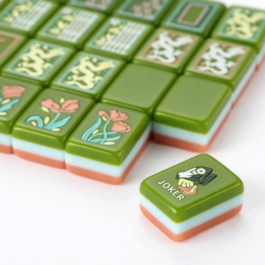 Green and orange Mahjong tiles set