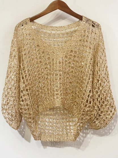 Shinny knitted big holes net top