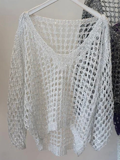 Shinny knitted big holes net top