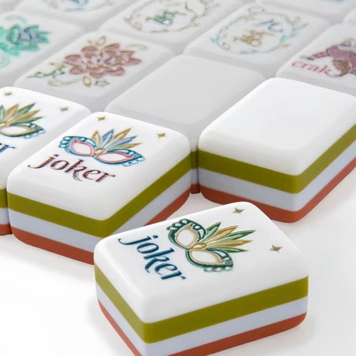 White and orange Mahjong tiles set