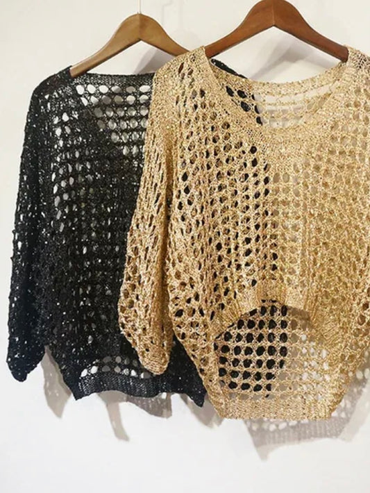 Shinny knitted big holes net top