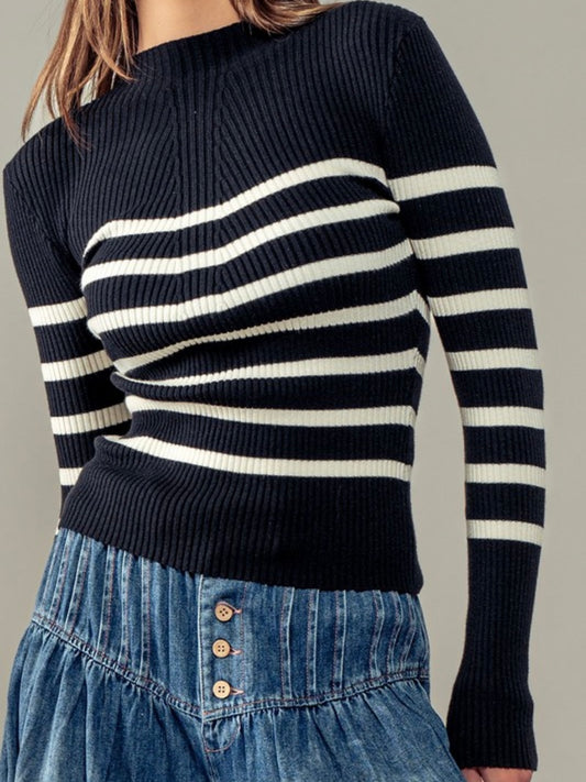 Striped knitted slim fit sweater