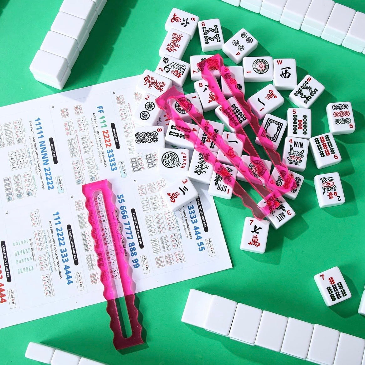 Mahjong clear fuchsia guide lines riders set of 4