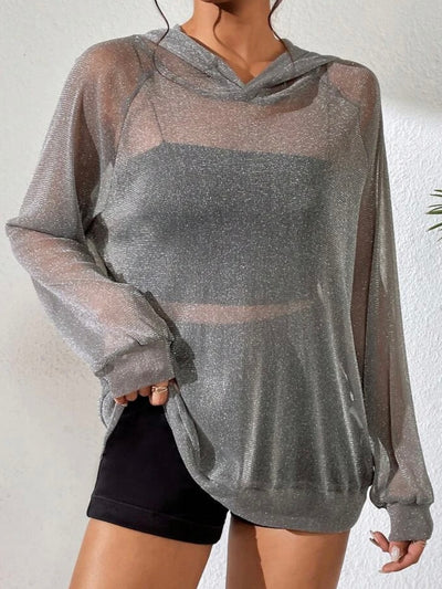 Gray net hooded sweater