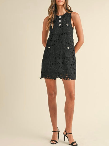 Black floral lace crochet mini dress