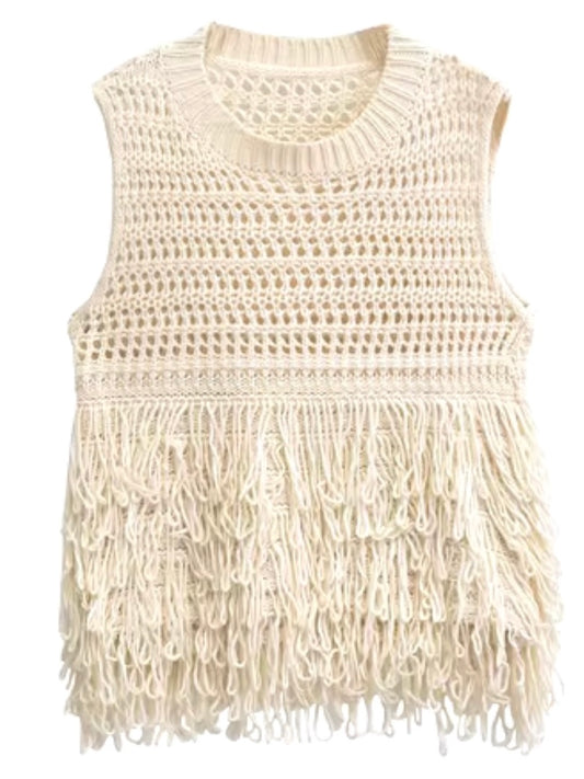 Off white shaggy boho knitted top