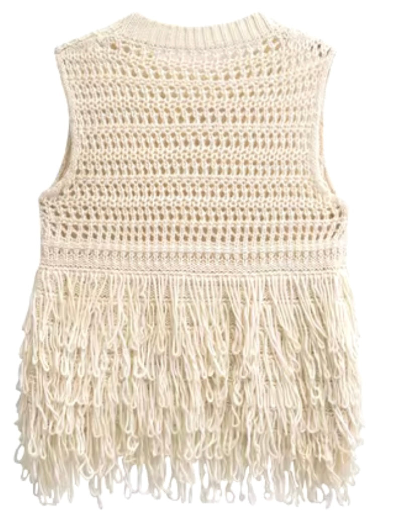 Off white shaggy boho knitted top