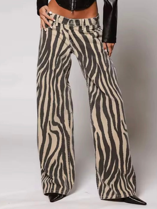 Zebra print wide jeans pants