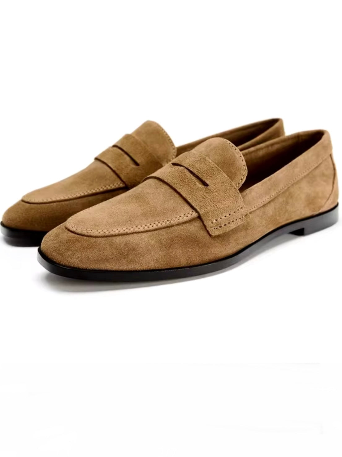 Brown faux suede slip on loafers shoes