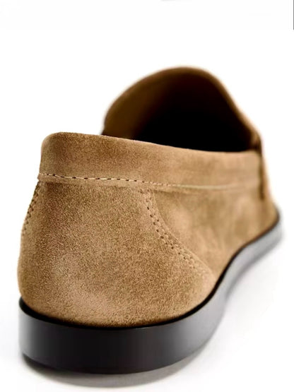 Brown faux suede slip on loafers shoes