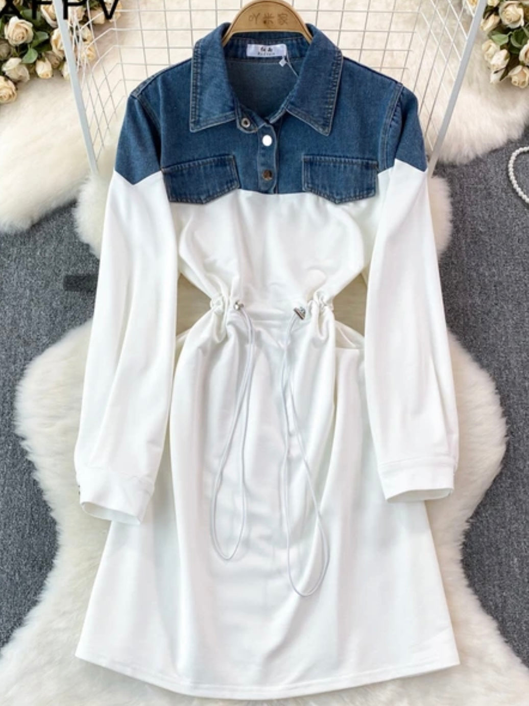 White and denim mini dress