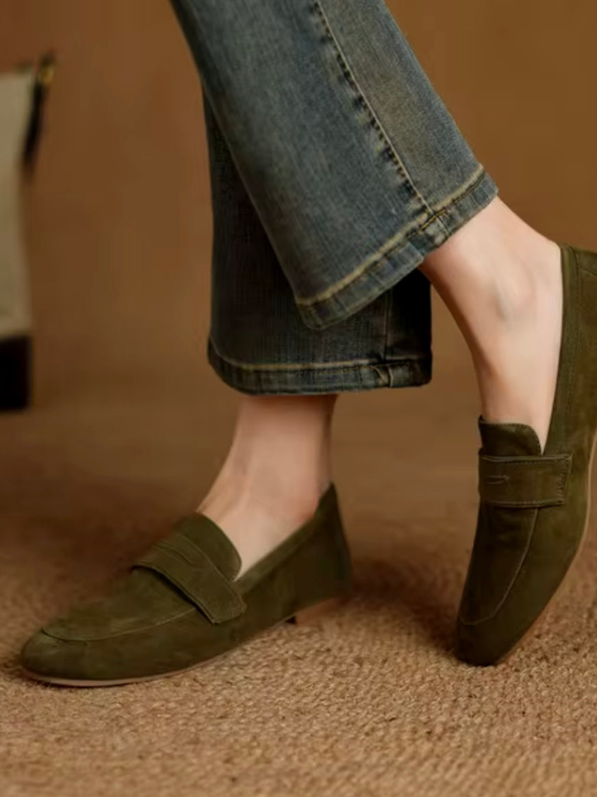 Solid colors faux suede slip on loafers shoes