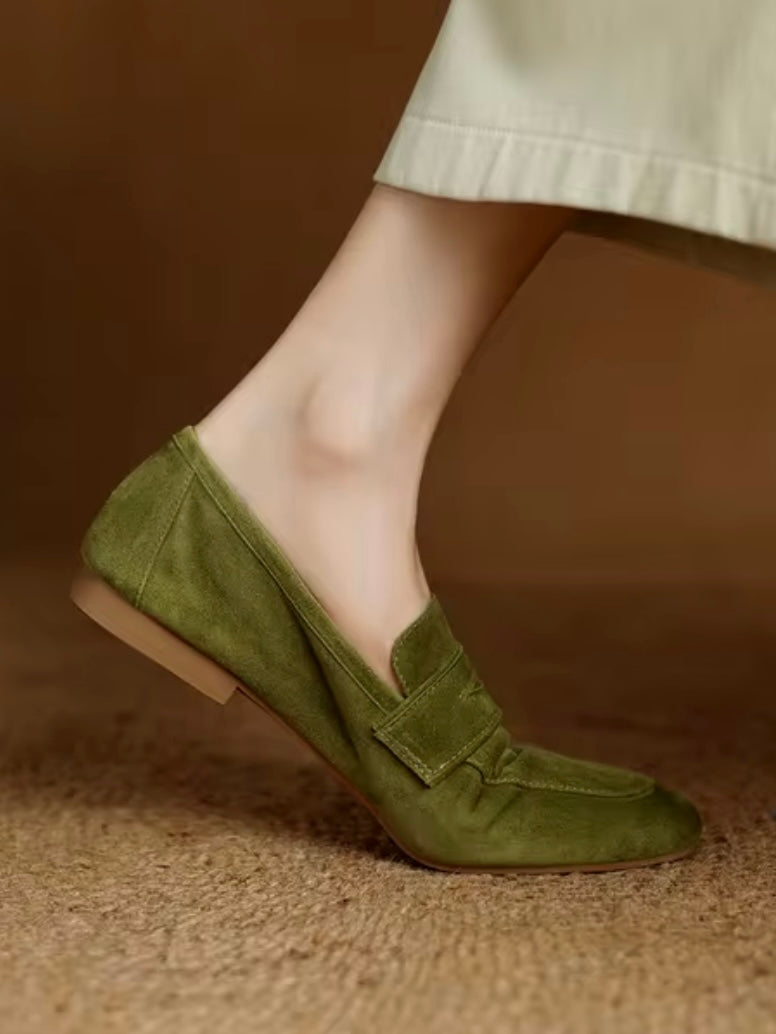 Solid colors faux suede slip on loafers shoes