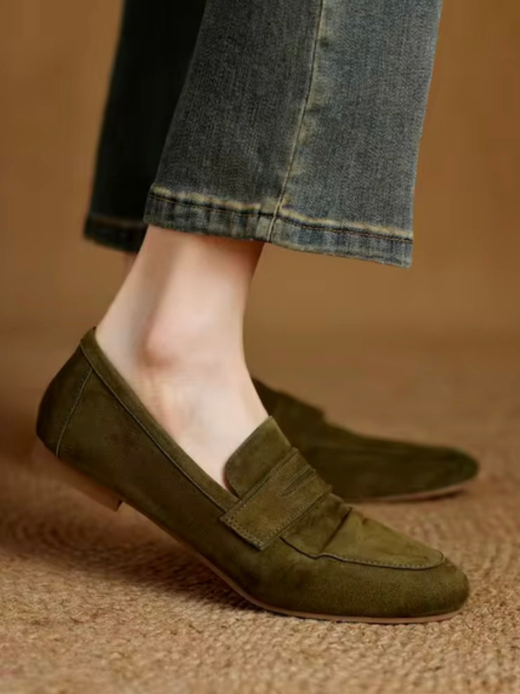 Solid colors faux suede slip on loafers shoes