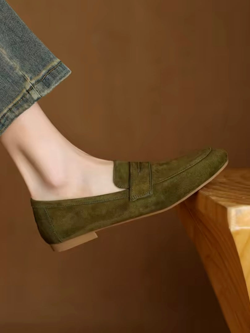 Solid colors faux suede slip on loafers shoes