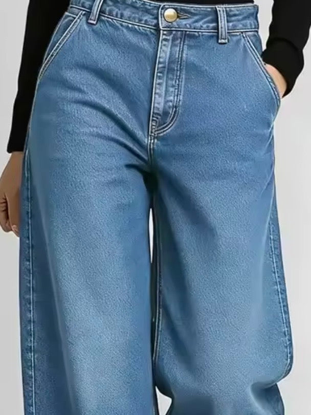 Gold cutout metallic rings denim wide leg Pants