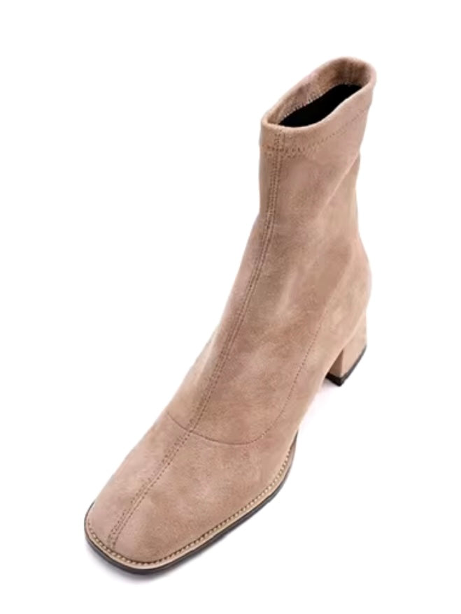 Solid colors mid heel ankle boots