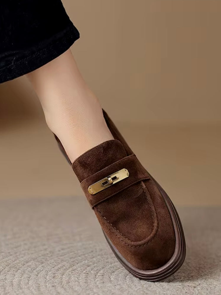 Brown and apricot faux suede slip on loafers shoes