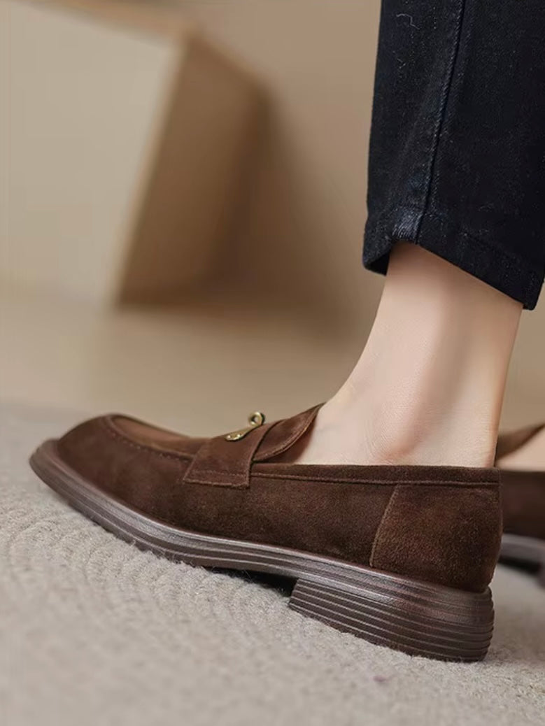 Brown and apricot faux suede slip on loafers shoes