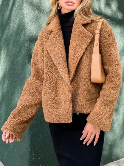 Brown camel shaggy coat jacket