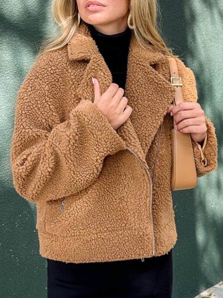 Brown camel shaggy coat jacket