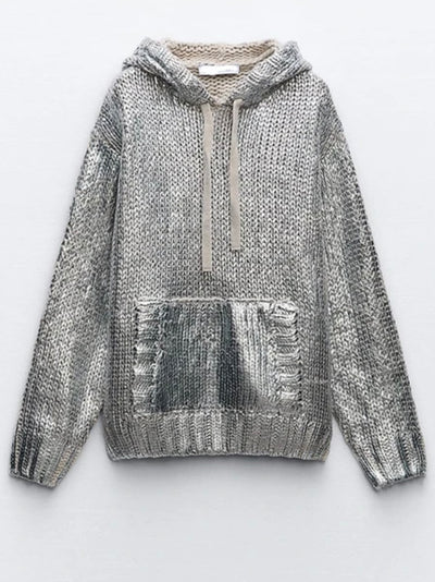 Silver knitted hooded sweater
