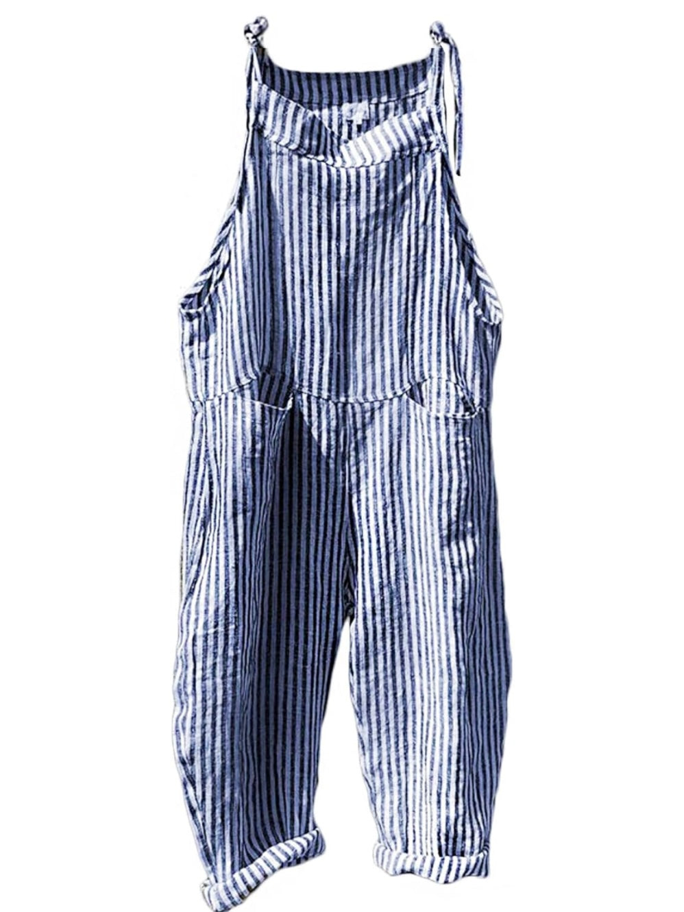 Striped denim loose jumper overall