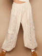 Patched pockets lace crochet wide pants