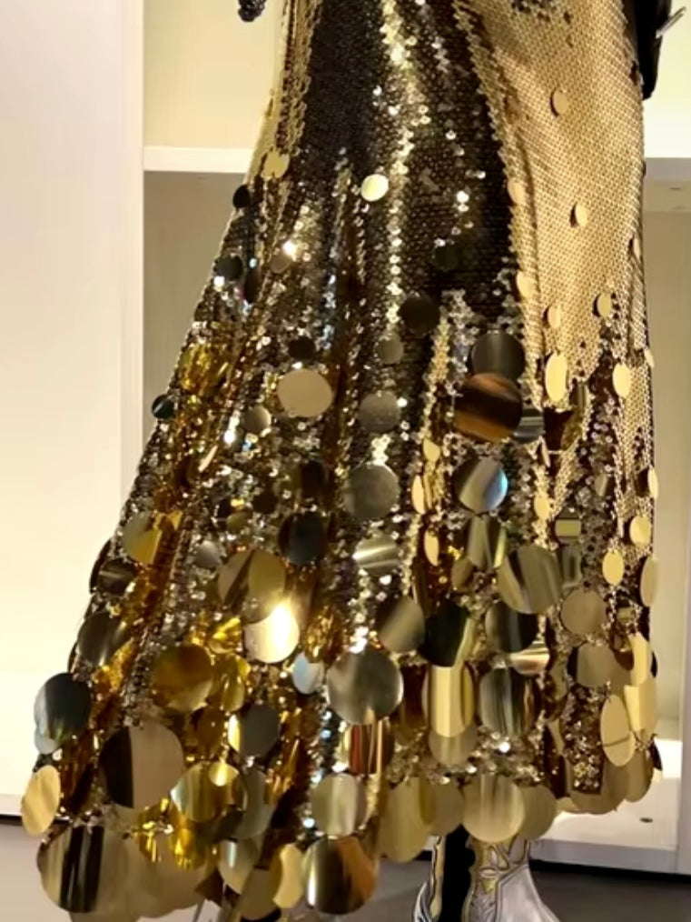 Sequins circles edge tube maxi skirt