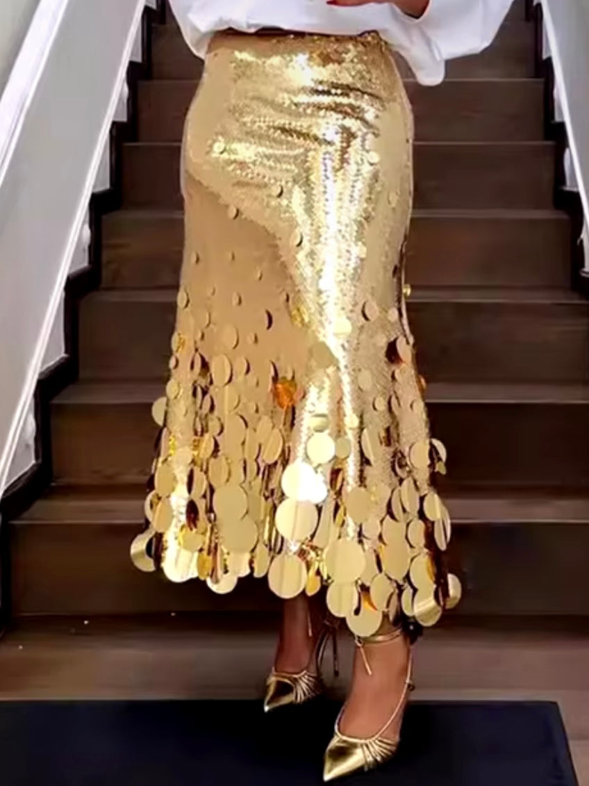 Sequins circles edge tube maxi skirt