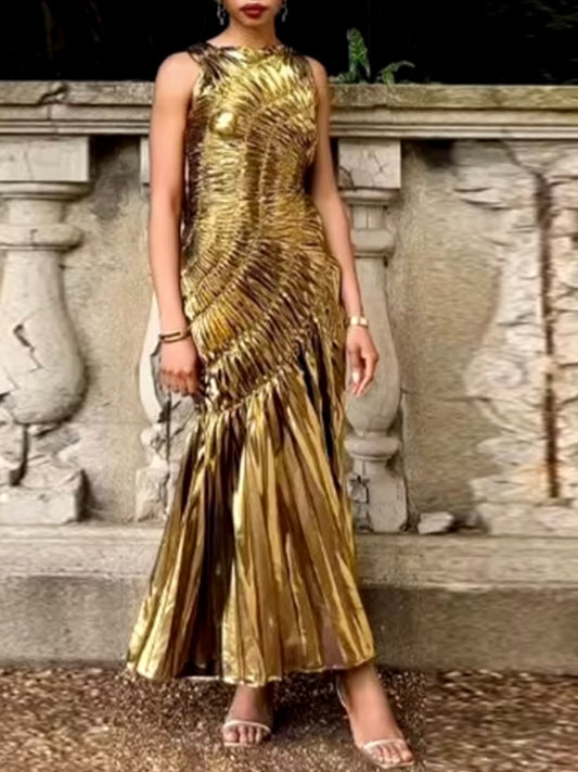 Gold night cocktail maxi dress