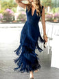 Blue ruffle layered maxi dress