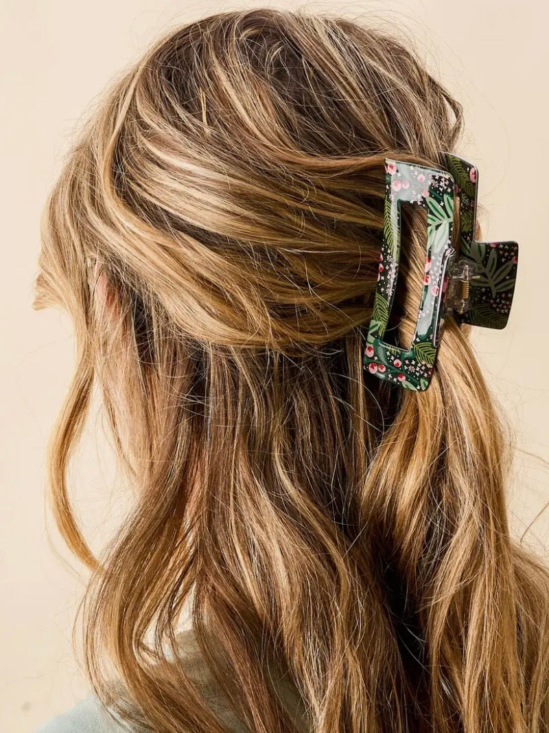 Green floral hair clips accessories