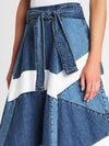 Mix blue denim fabrics asymmetrical midi skirt