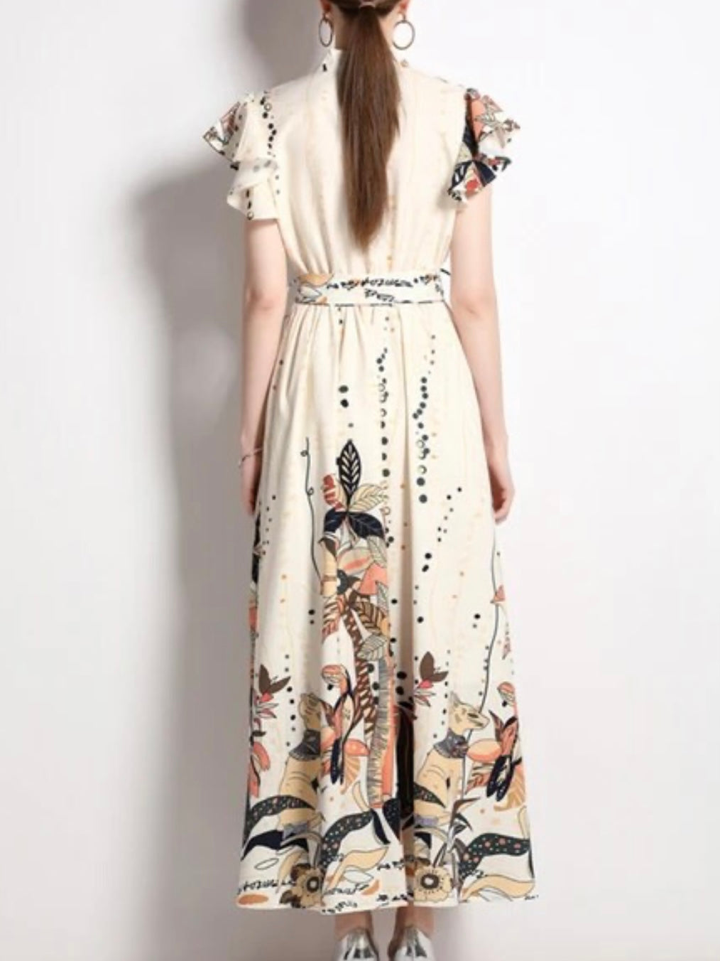 Beige floral maxi dress