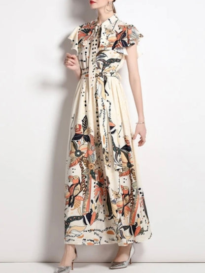 Beige floral maxi dress