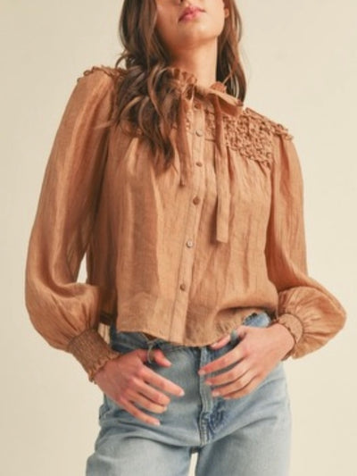 Coffee balloon lantern sleeves shirt