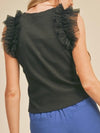Black sleeveless ruffles mesh top