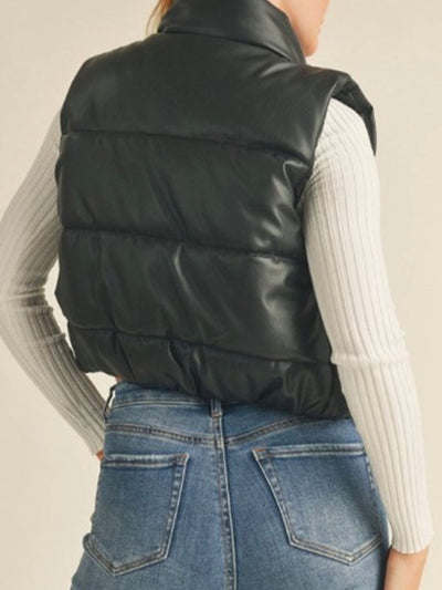 Faux leather quilted vest
