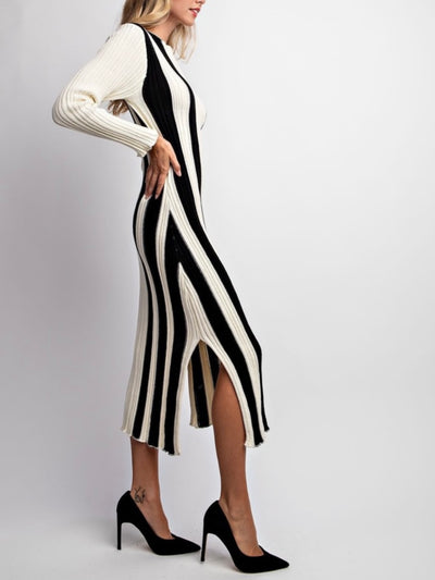 Off white and black knitted tube midi dress