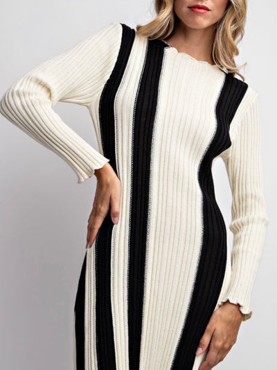 Off white and black knitted tube midi dress